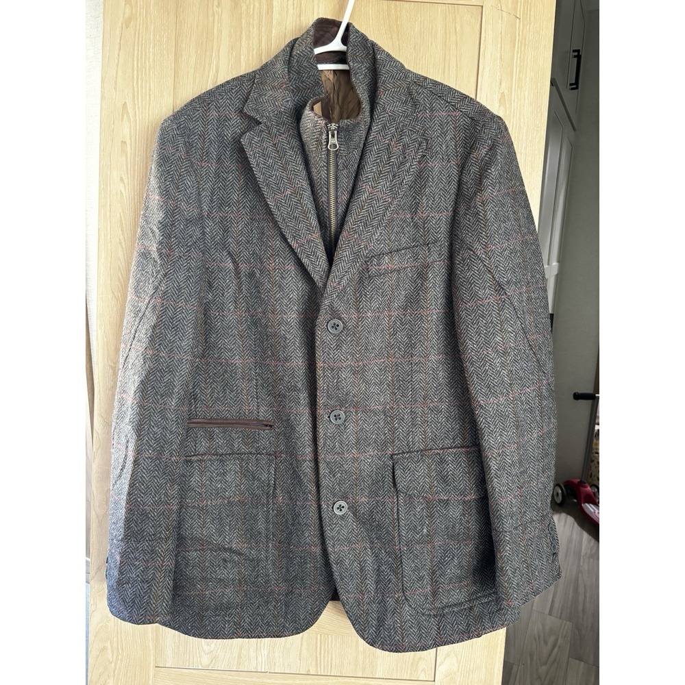 Sundance Catalog Virgin Wool Tweed Coat Size 38‎ Men Plaid Quiet Luxury Minimal